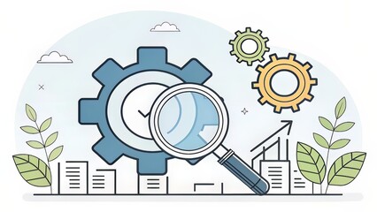 Male Character with Gears and Icons Representing Problem-Solving