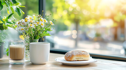Savoring morning coffee and pastry delight cozy indoor setting lifestyle photography natural light tranquil vibes