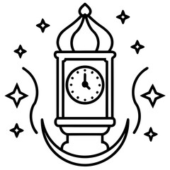 Islamic Prayer Clock Line Art Vector