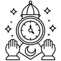 Islamic Prayer Clock Line Art Vector