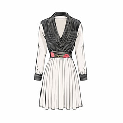 Obraz premium Flat fashion technical sketch black dress on a white