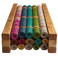 Colorful Rolled Placemats: Bamboo Placemat Set in Wooden Holder - Elegant Table Decor