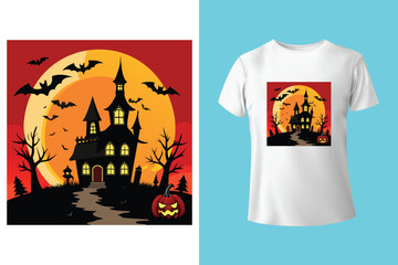 Spooky vibes halloween typography with haunted house and ghost