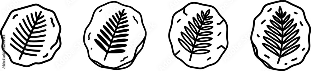 Poster fern fossil leaf imprint outline vector