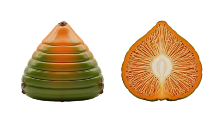 Fishtail Palm Fruit Whole and CrossSection Showing Fibrous Interior.