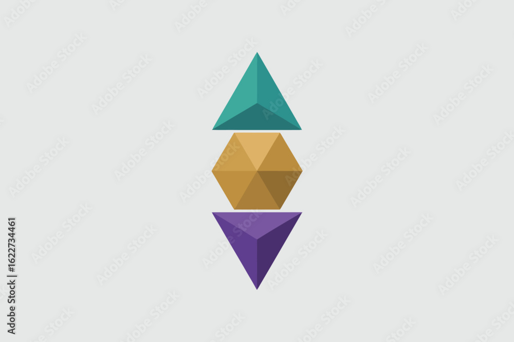 Poster geometric shapes stacked vertically on a light gray background forming an abstract minimalist design