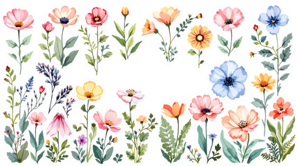 colorful spring flowers watercolor