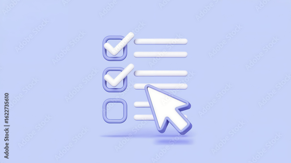 Fototapete a checklist with two items checked off and a cursor pointing at the third unchecked box