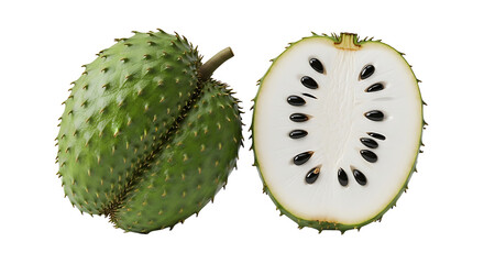 Spiky Sliced Fruit with White Flesh and Dark Seeds.