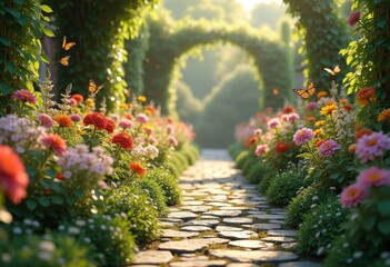 unique garden pathways enlivened vibrant seasonal blooms captivating floral arrangements, plant, foliage, nature, color, landscape, beauty, scenic, view