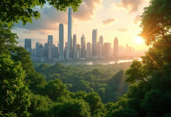 urban skyline meets lush greenery nature harmony balance city landscape scenic view, cityscape, architecture, park, tree, building, landmark, foreground, backdrop