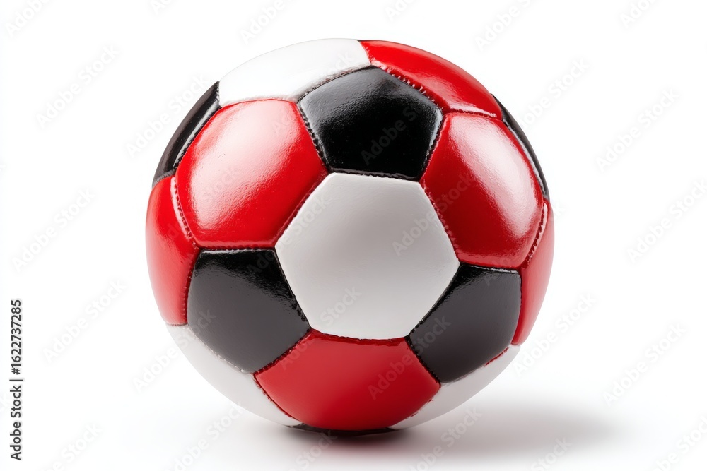 Poster soccer ball with vibrant colors, showing geometric patterns suitable for play or display in various 