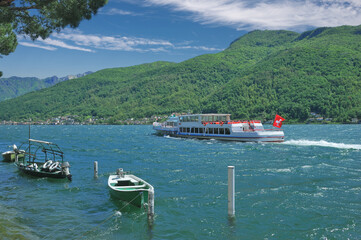 at Waterfront in Village of Morcote,Lake Lugano,Ticino Canton,Switzerland