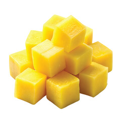 Diced Pickled Radish: Bright yellow pickled radish cubes, neatly diced, PNG