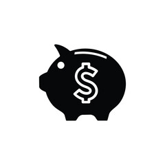Piggy bank icon black isolated vector symbol