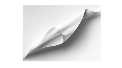Curled white paper with smooth texture on clear background
