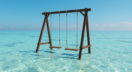 Fototapeta premium Overwater Swings in Turquoise Ocean