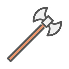 Long Axe filled outline icon. medieval axe color line illustration.