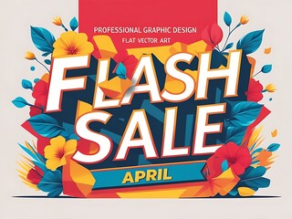 Colorful flash sale poster with floral design.