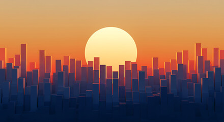 Abstract Geometric City Skyline Vibrant Sunset Sky