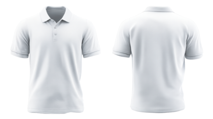 White polo shirt front and back on transparent background