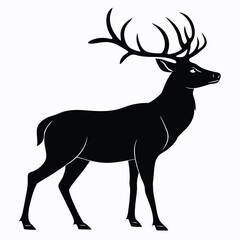 Black silhouette of a majestic stag with large antlers on a white background deer animal