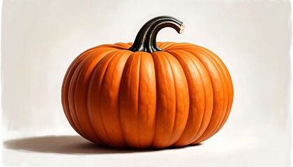 Large, ripe pumpkin casting a shadow on a seamless white background, perfect for autumnal themes