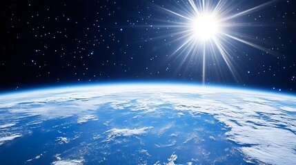 As the sun rises, its rays filter through Earth’s layered atmosphere, creating a stunning display of light and color.