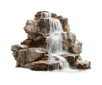 Flowing waterfall cascading over rocks natural peaceful environment isolated on transparent background, png