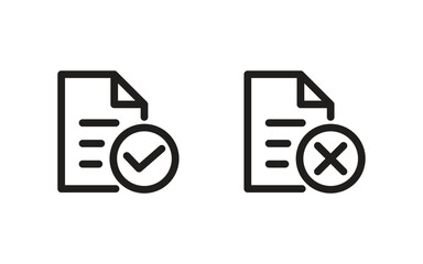 Two outlined document icons representing approval and rejection, suitable for UI elements or business process design.