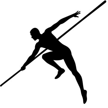 Black silhouette of a pole vaulter in motion athlete