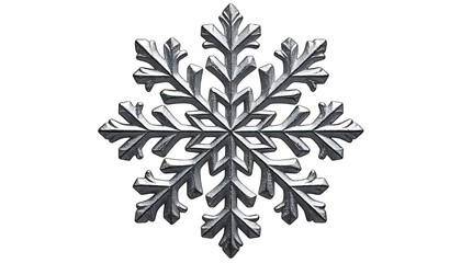 Silver metallic snowflake isolated on white background perfect for christmas and winter themed projects