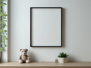 Black Picture Frame and Teddy Bear Mockup / 검은 액자와 곰인형 목업