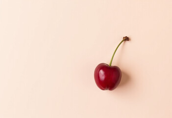 Minimalist arrangement of fresh red cherries on pastel and white backgrounds, creating a clean and modern visual suitable for food styling, healthy lifestyle themes, and editorial use.