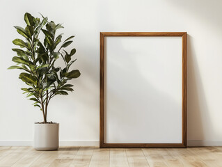 Wooden Picture Frame and Plant Mockup 나무 액자와 식물 목업