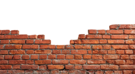 Damage to brick wall revealed in urban isolated on transparent background, png