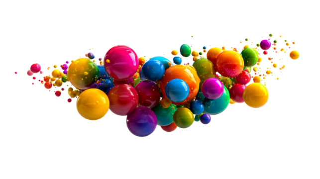 Bright spheres bouncing on a transparent background