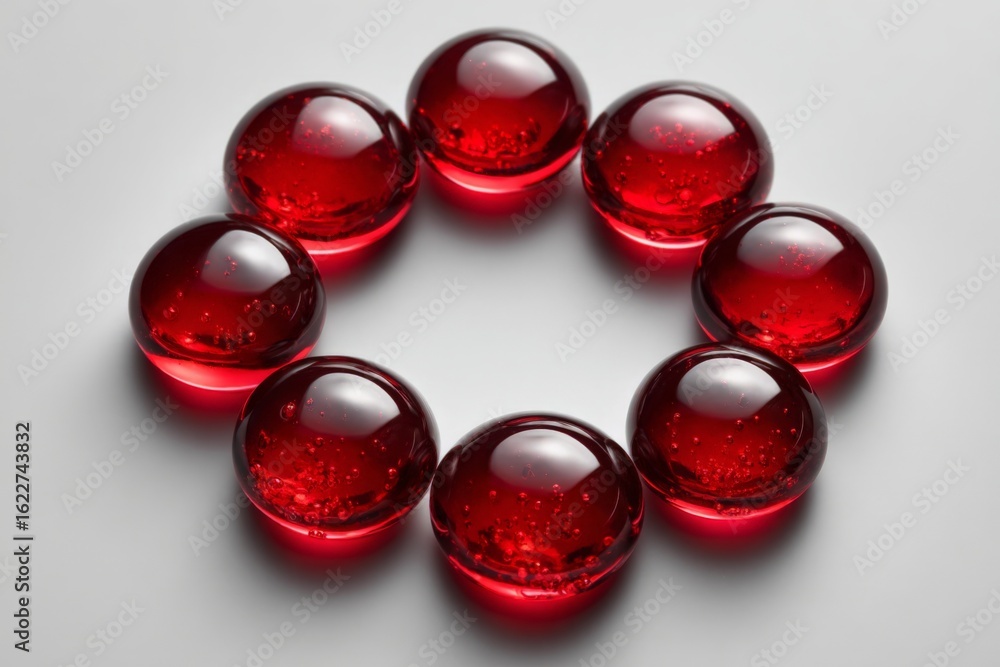 Aufkleber red gel spheres arranged in a circular pattern on a light background showcasing artistic design and 