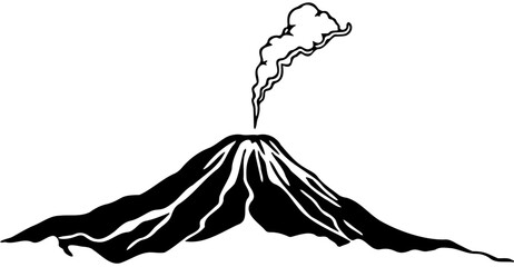  Mount Semeru Indonesia Minimalist Black and White SVG Volcano Line Art for Apparel and Sticker Design, silhouette of a volcano