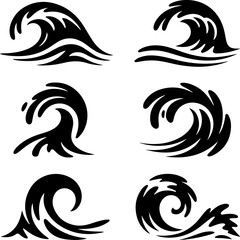 Fototapeta premium 6 unique black silhouette vector illustrations of abstract wave shapes