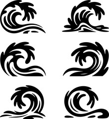 Obraz premium 6 unique black silhouette vector illustrations of abstract wave shapes