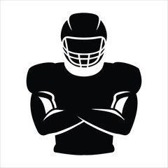 Silhouette of American Football Player with Arms Crossed Isolated on White Background