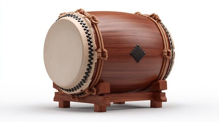 Detailed 3D Render of a Traditional Taiko Drum on a Clean White Background