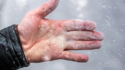 Fototapeta premium A frostbitten male hand with Raynaud's syndrome, Raynaud's phenomenon or Raynaud's disease