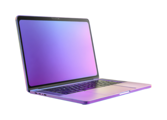 Creative digital workspace home office laptop showcase modern environment side view isolated on transparent background, png