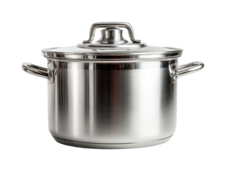 Cooking action stainless steel pot in modern kitchen culinary equipment view isolated on transparent background, png