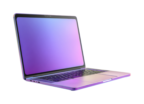 Creative digital workspace home office laptop showcase modern environment side view isolated on transparent background, png