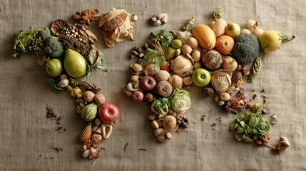 Climate action starts with your plate - poster of global map made from spoiled food textures and compostable scraps