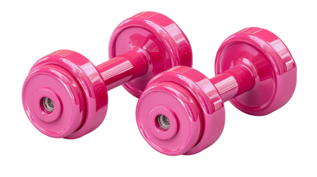 Bright pink dumbbells for home workouts and fitness training