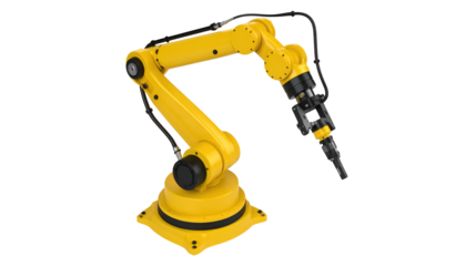 Bright yellow robot with black handle, a futuristic icon of automation yellow